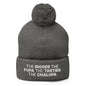 The Bigger the Fupa Tastier Chalupa Embroidered Knit Pom Beanie - Dark Heather Grey