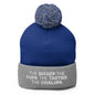 The Bigger the Fupa Tastier Chalupa Embroidered Knit Pom Beanie - Royal/ Heather Grey