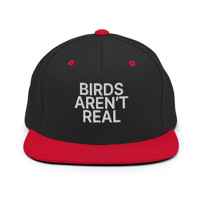 Birds Aren’t Real Embroidered Flat Bill Brim Snapback Hat - Black/ Red