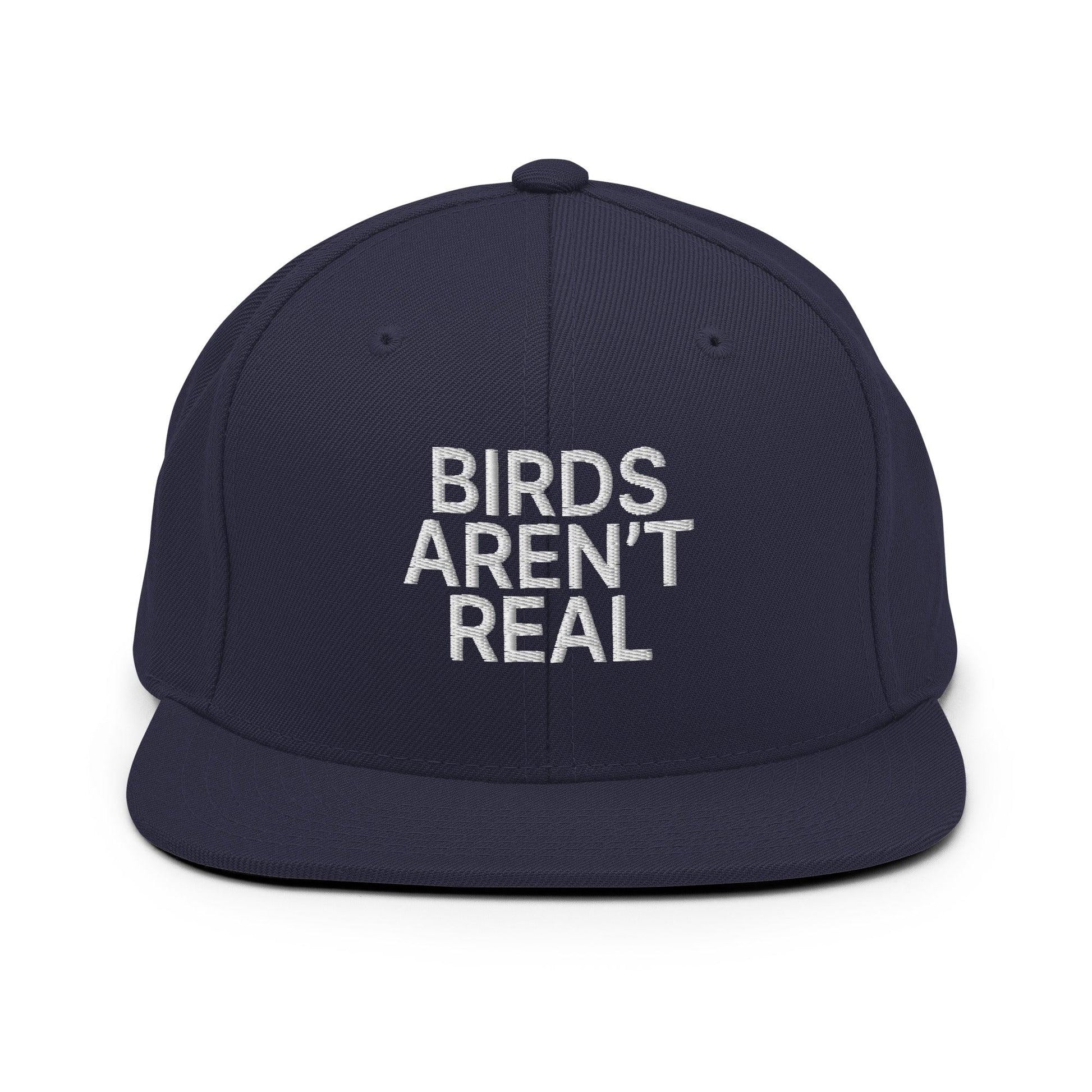 Birds Aren’t Real Embroidered Flat Bill Brim Snapback Hat - Navy