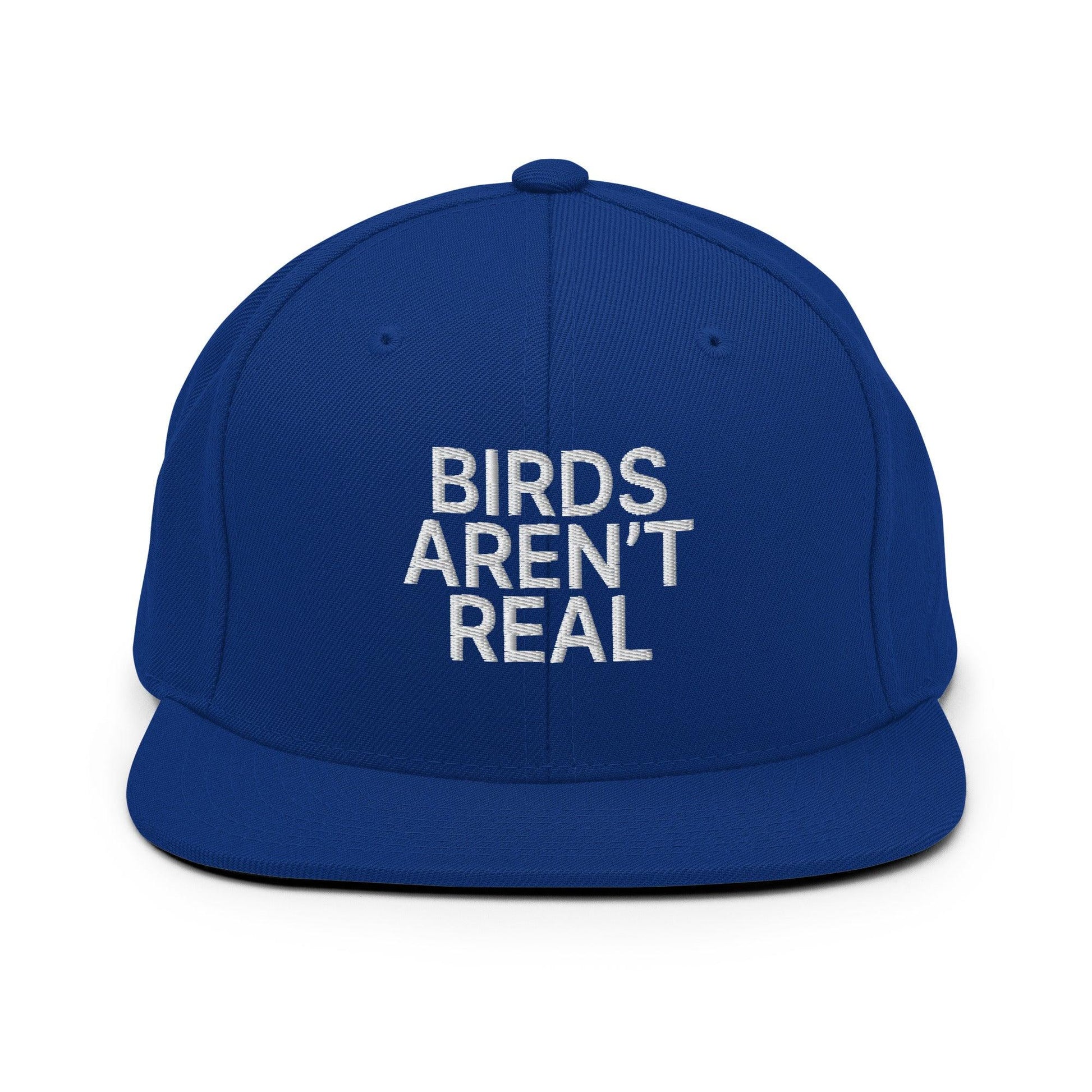 Birds Aren’t Real Embroidered Flat Bill Brim Snapback Hat - Royal Blue