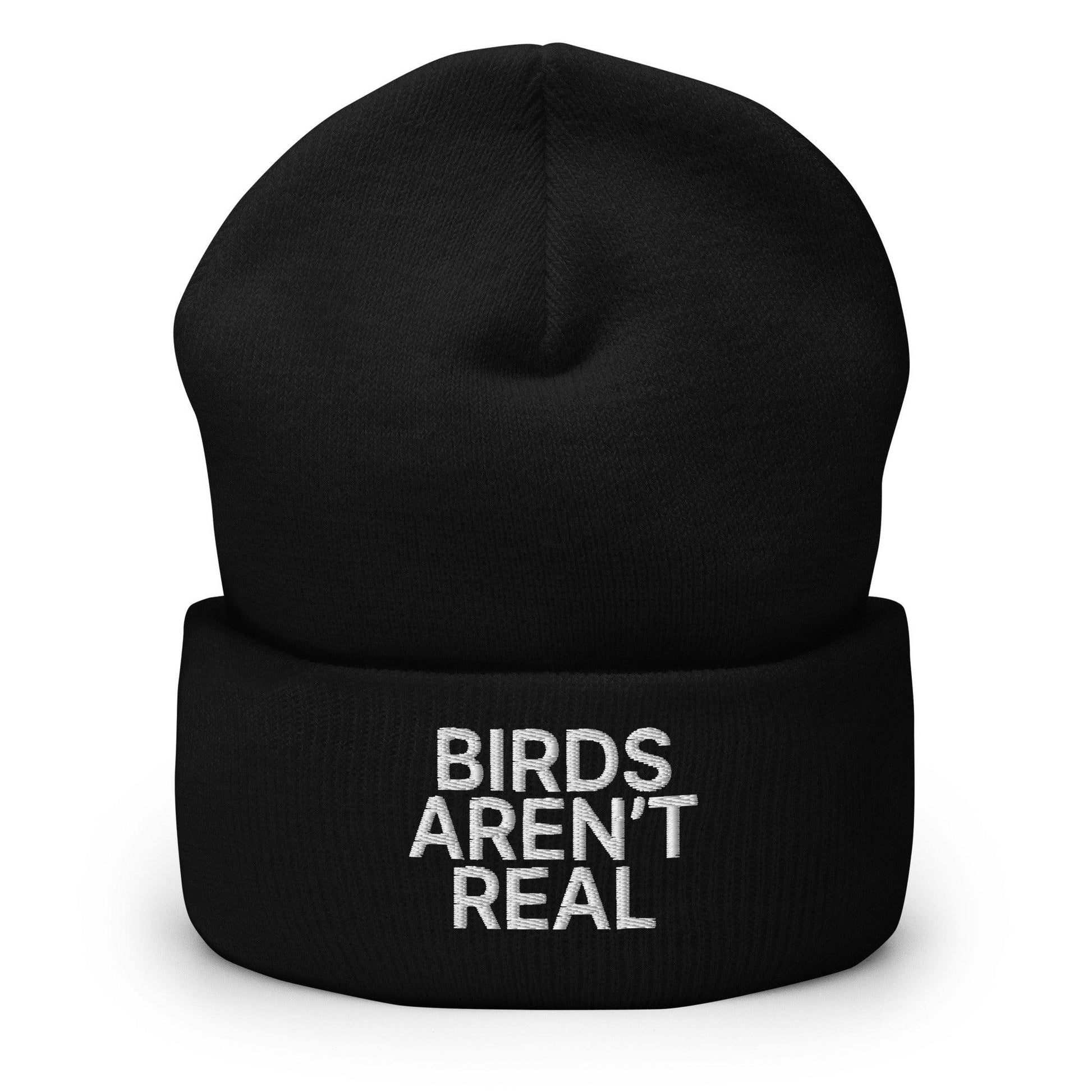 Birds Aren’t Real Embroidered Knit Cuffed Beanie - Black