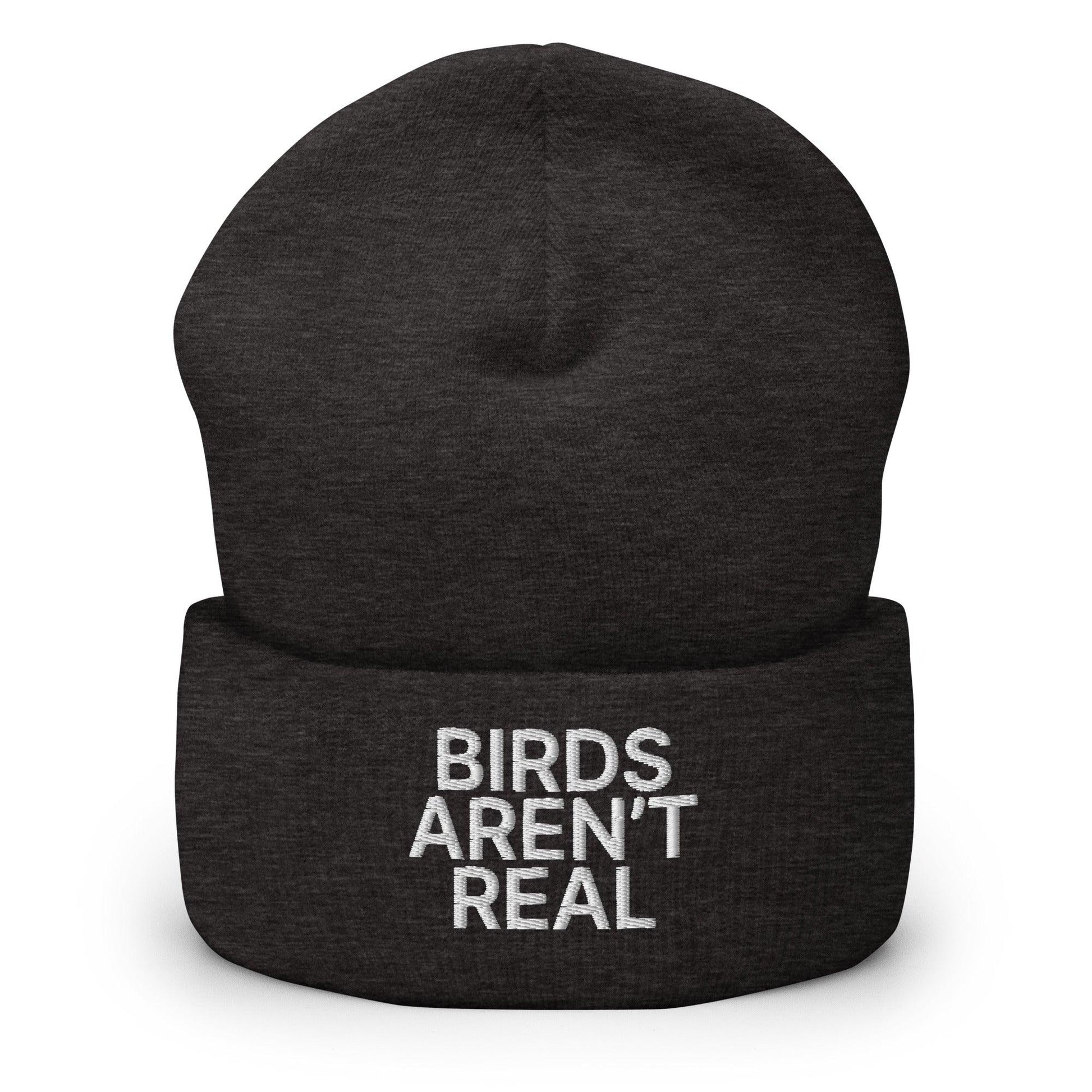Birds Aren’t Real Embroidered Knit Cuffed Beanie - Dark Grey