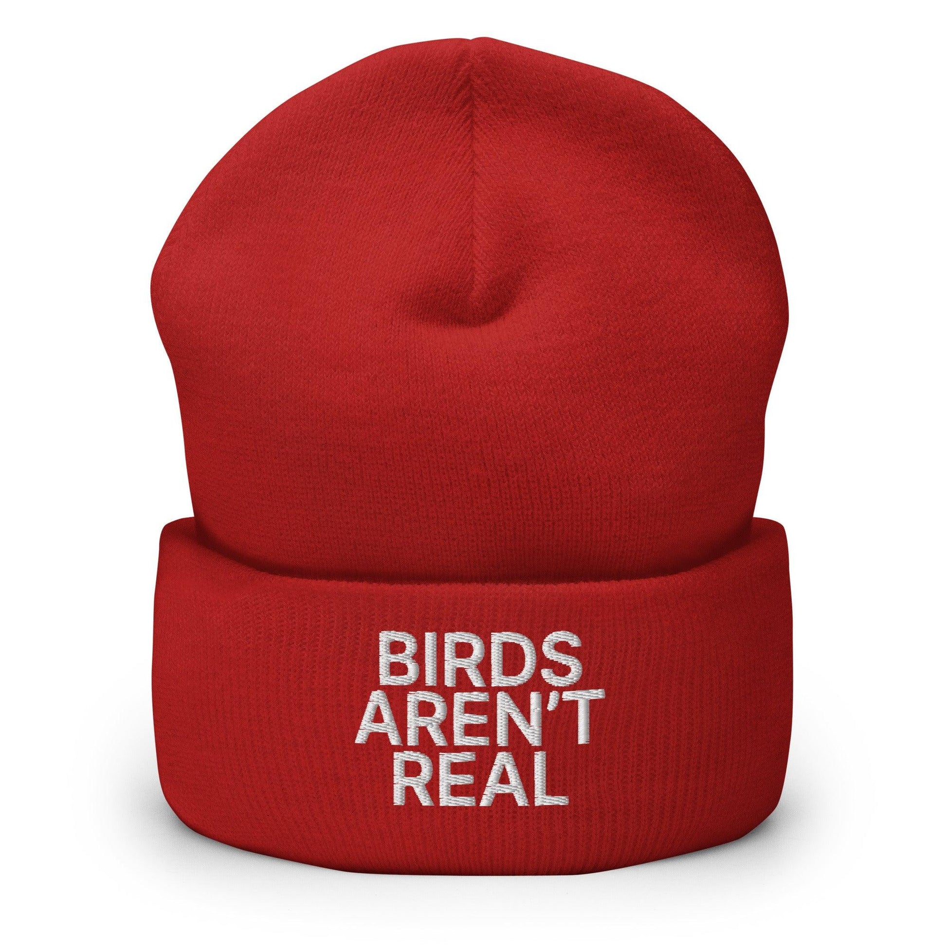 Birds Aren’t Real Embroidered Knit Cuffed Beanie - Red