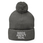 Birds Aren’t Real Embroidered Knit Pom Beanie - Dark Heather Grey