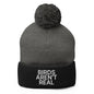 Birds Aren’t Real Embroidered Knit Pom Beanie - Dark Heather Grey/ Black