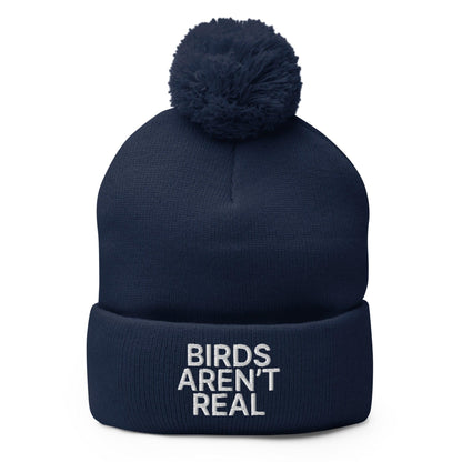 Birds Aren’t Real Embroidered Knit Pom Beanie - Navy