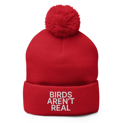 Birds Aren’t Real Embroidered Knit Pom Beanie - Red