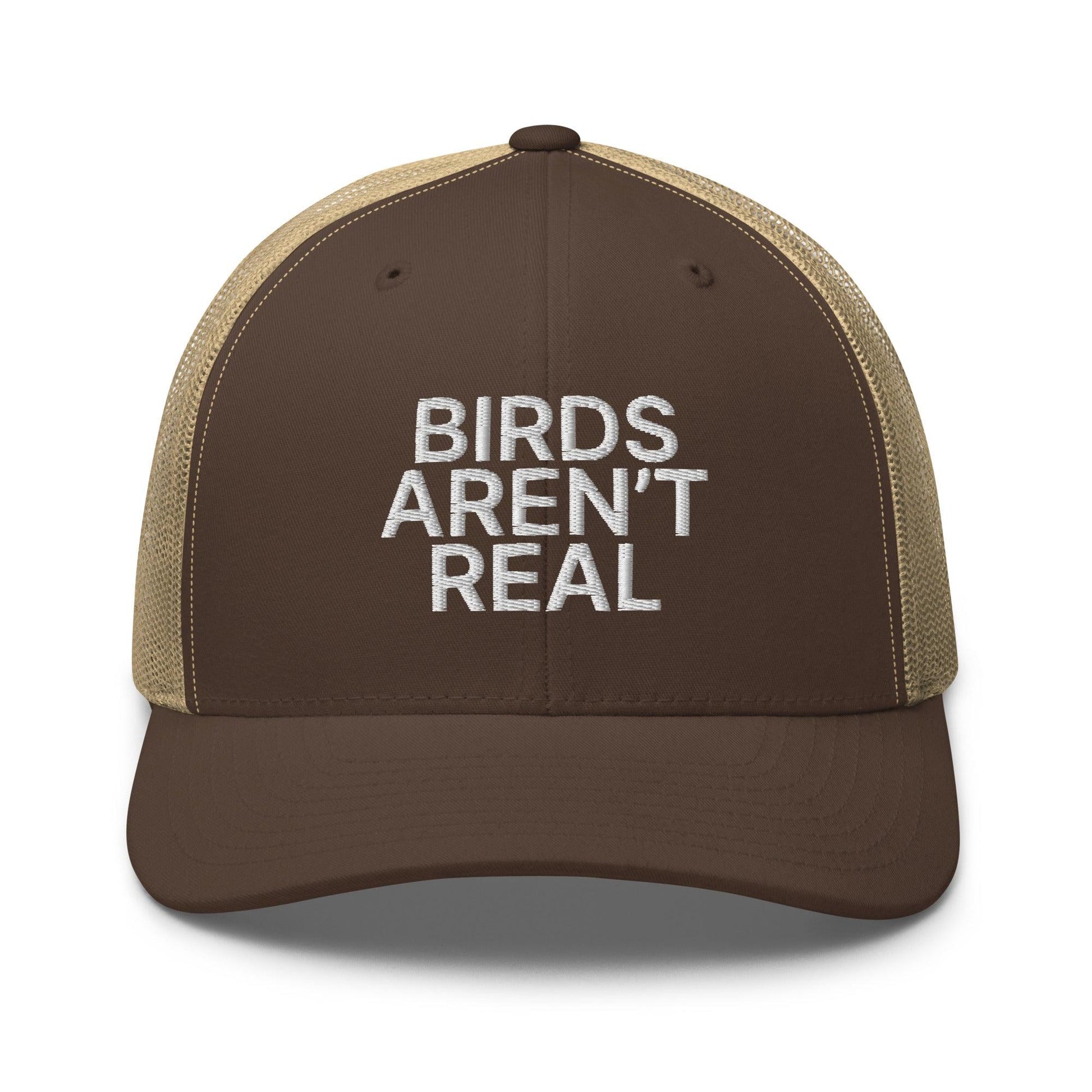 Birds Aren’t Real Embroidered Mesh Trucker Hat - Brown/ Khaki