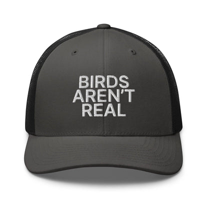 Birds Aren’t Real Embroidered Mesh Trucker Hat - Charcoal/ Black