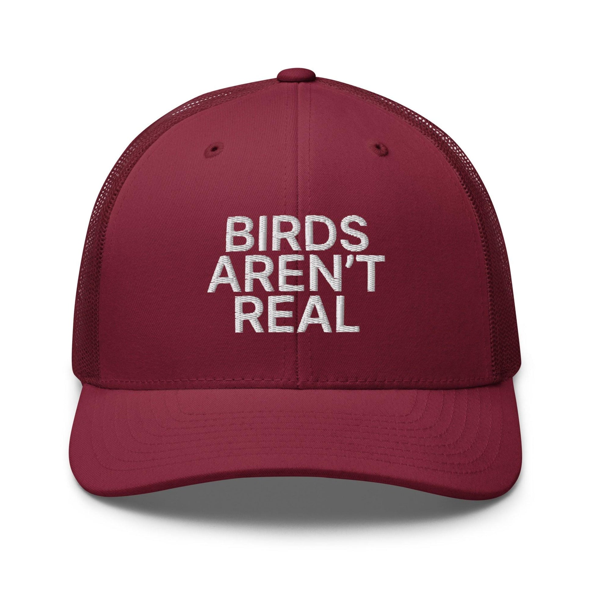 Birds Aren’t Real Embroidered Mesh Trucker Hat - Cranberry