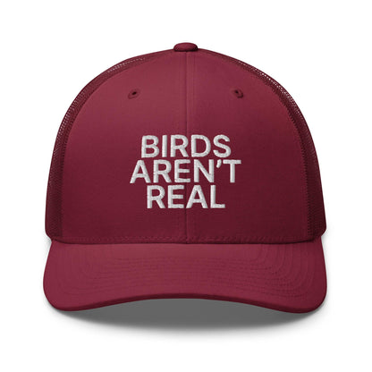 Birds Aren’t Real Embroidered Mesh Trucker Hat - Cranberry