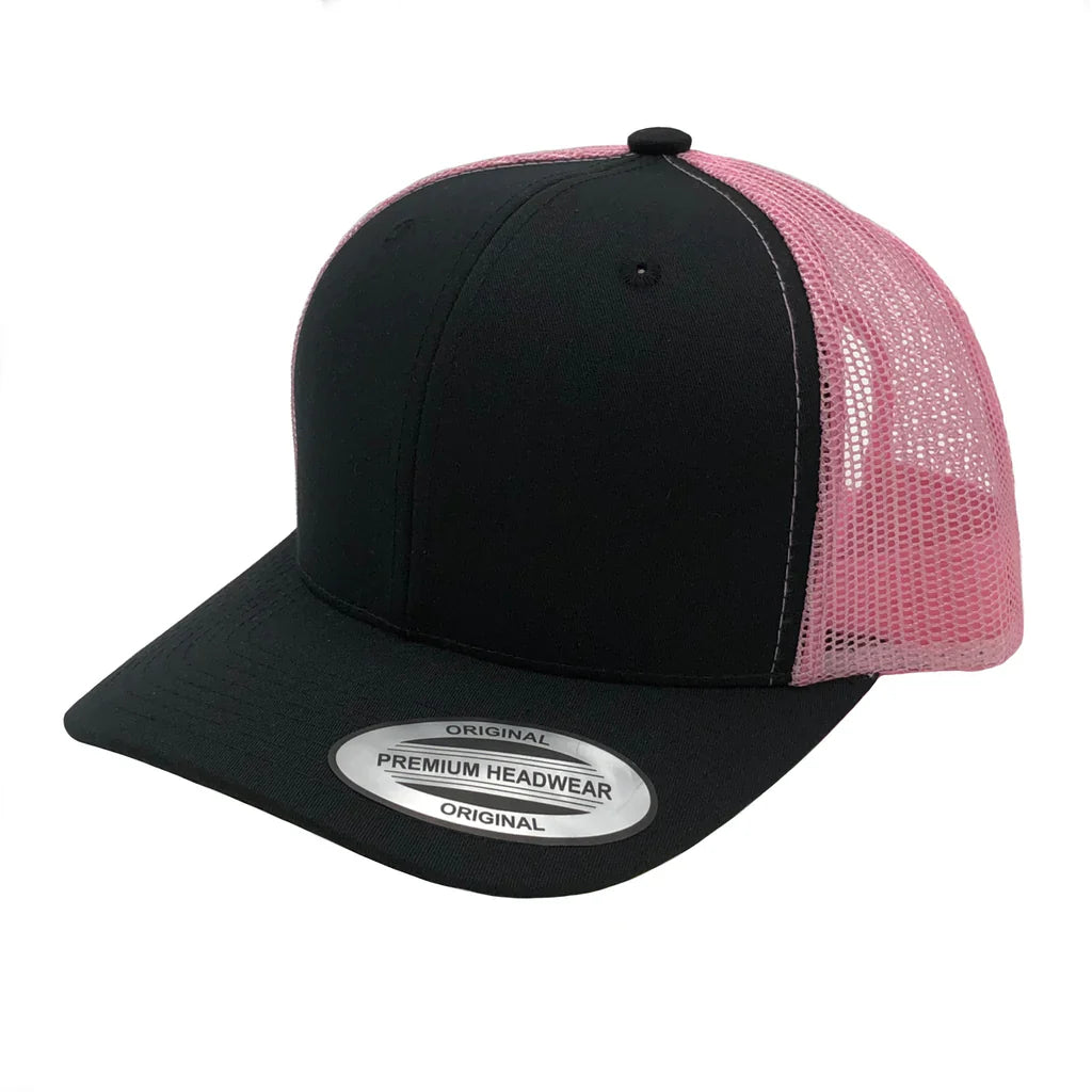 GNV-6606T - Premium Trucker Mesh Cap - Black Pink / ONE SIZE - CAPS