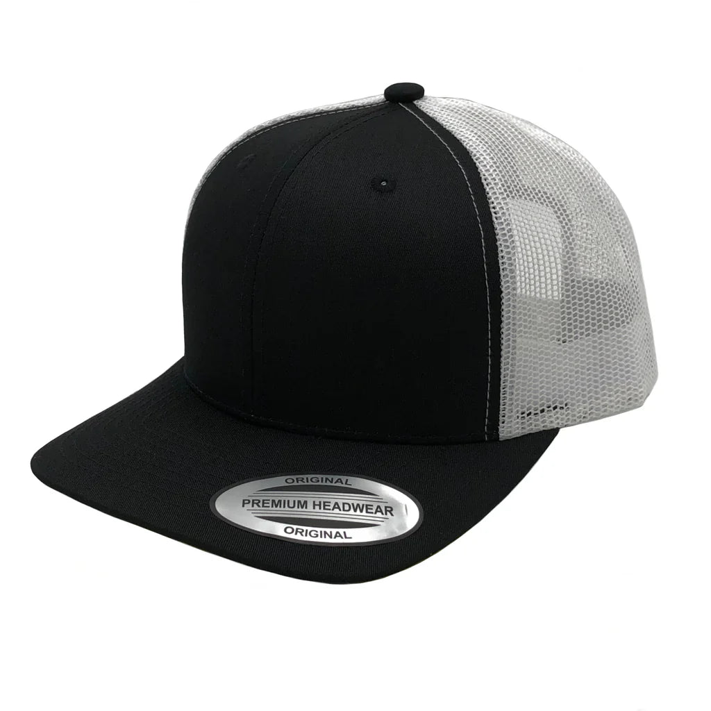 GNV-6606T - Premium Trucker Mesh Cap - Black White / ONE SIZE - CAPS