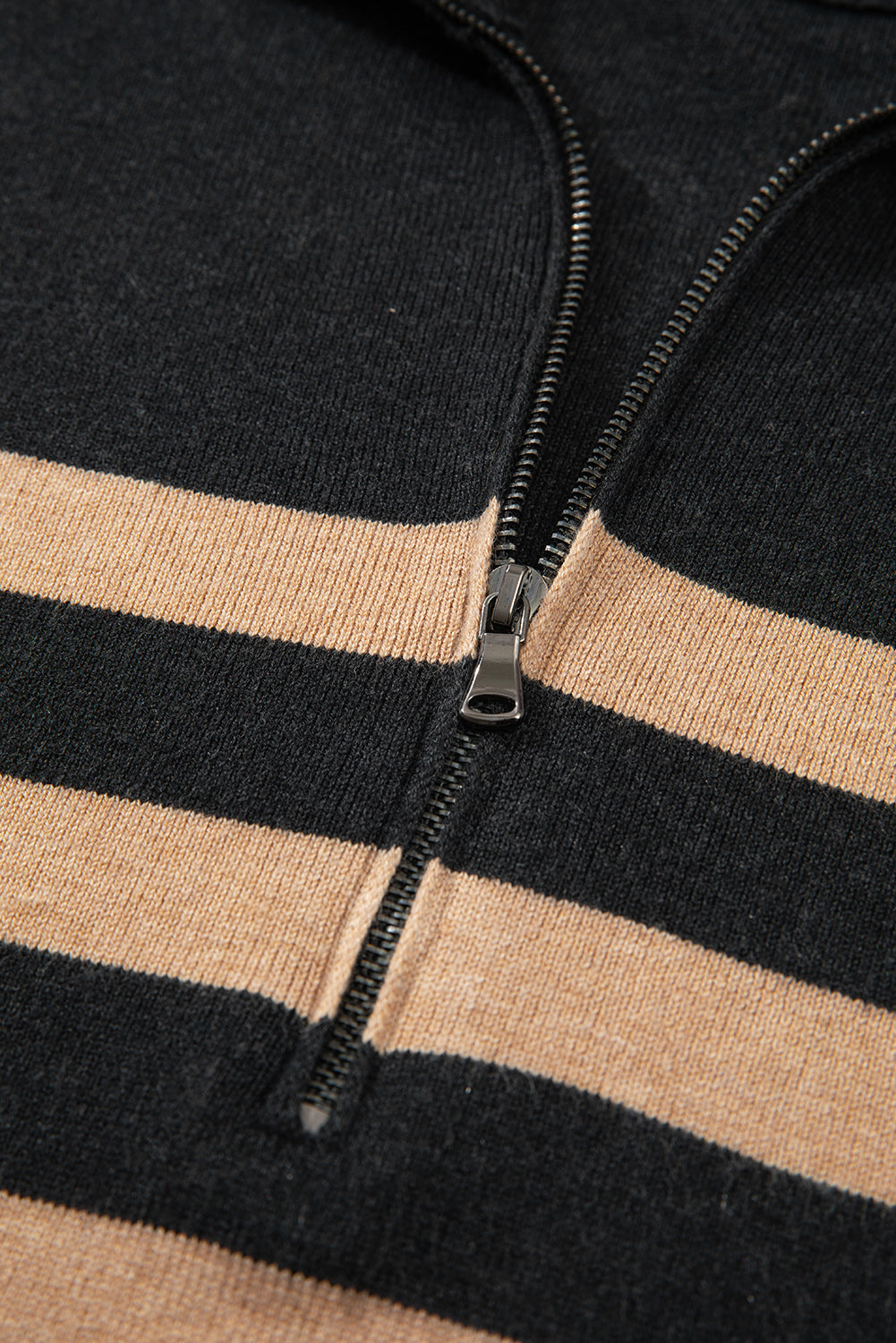 Black Striped Collared Quarter Zip Oversized Sweater