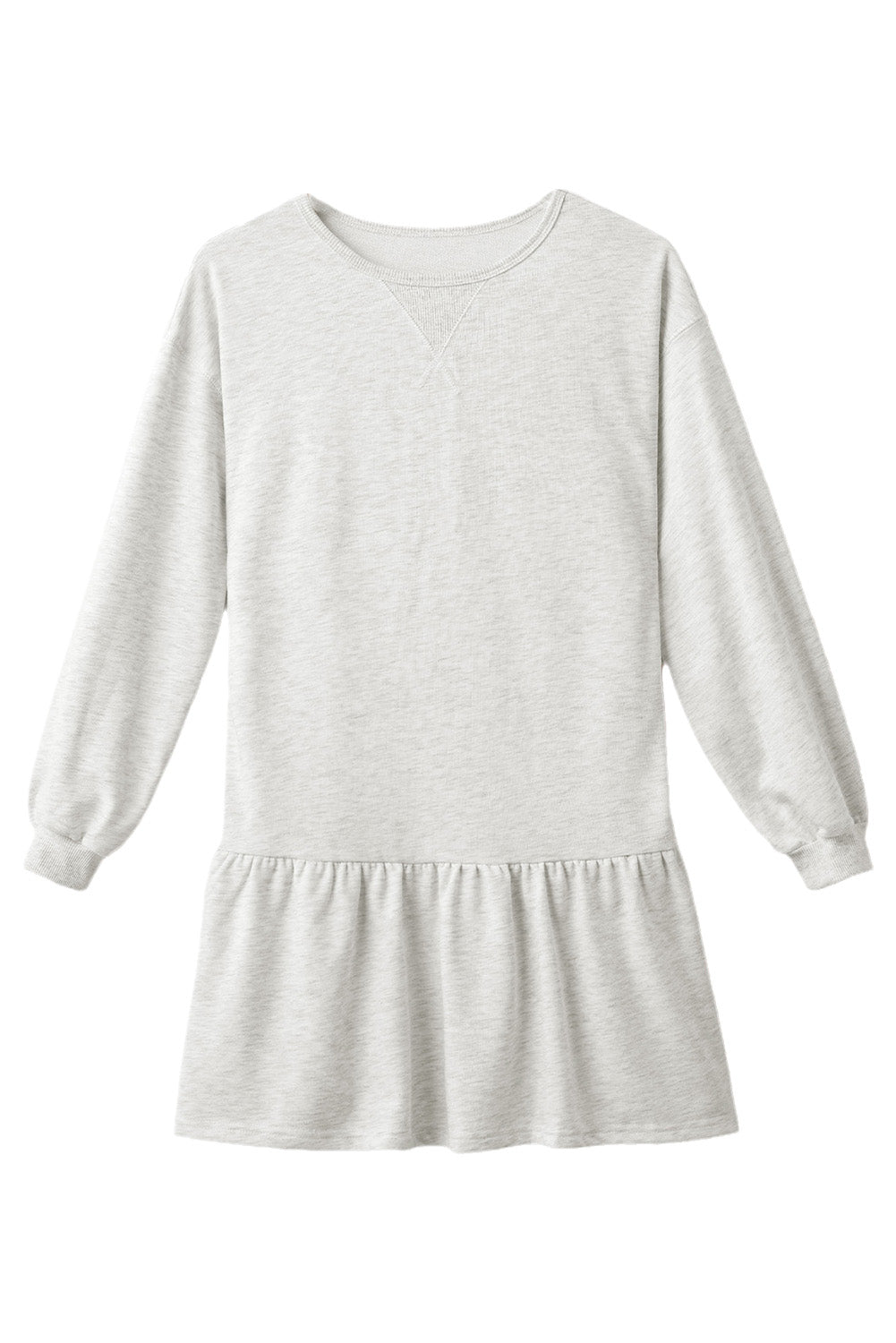 White Solid Color Ruffle Hem Mini Sweatshirt Dress