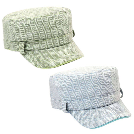 Cadet Cap - Herringbone Belt Loops Green & Sky Blue