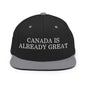 Canada is Already Great Embroidered Flat Bill Brim Snapback Hat - Black/ Silver