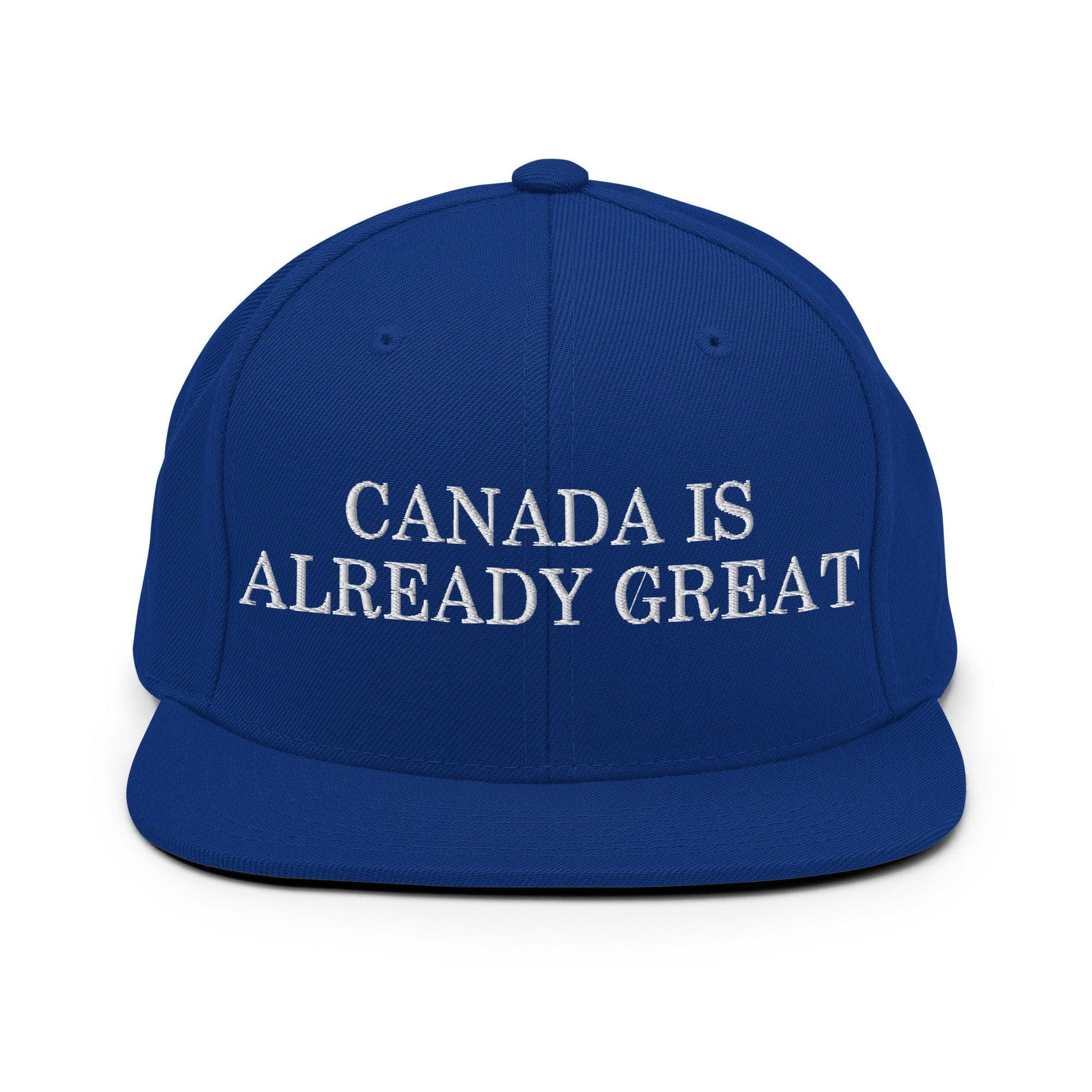 Canada is Already Great Embroidered Flat Bill Brim Snapback Hat - Royal Blue