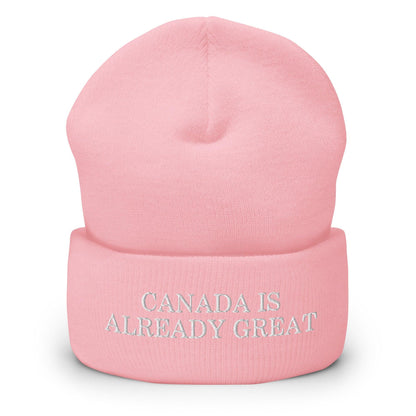 Canada is Already Great Embroidered Knit Cuffed Beanie - Baby Pink - Headwear