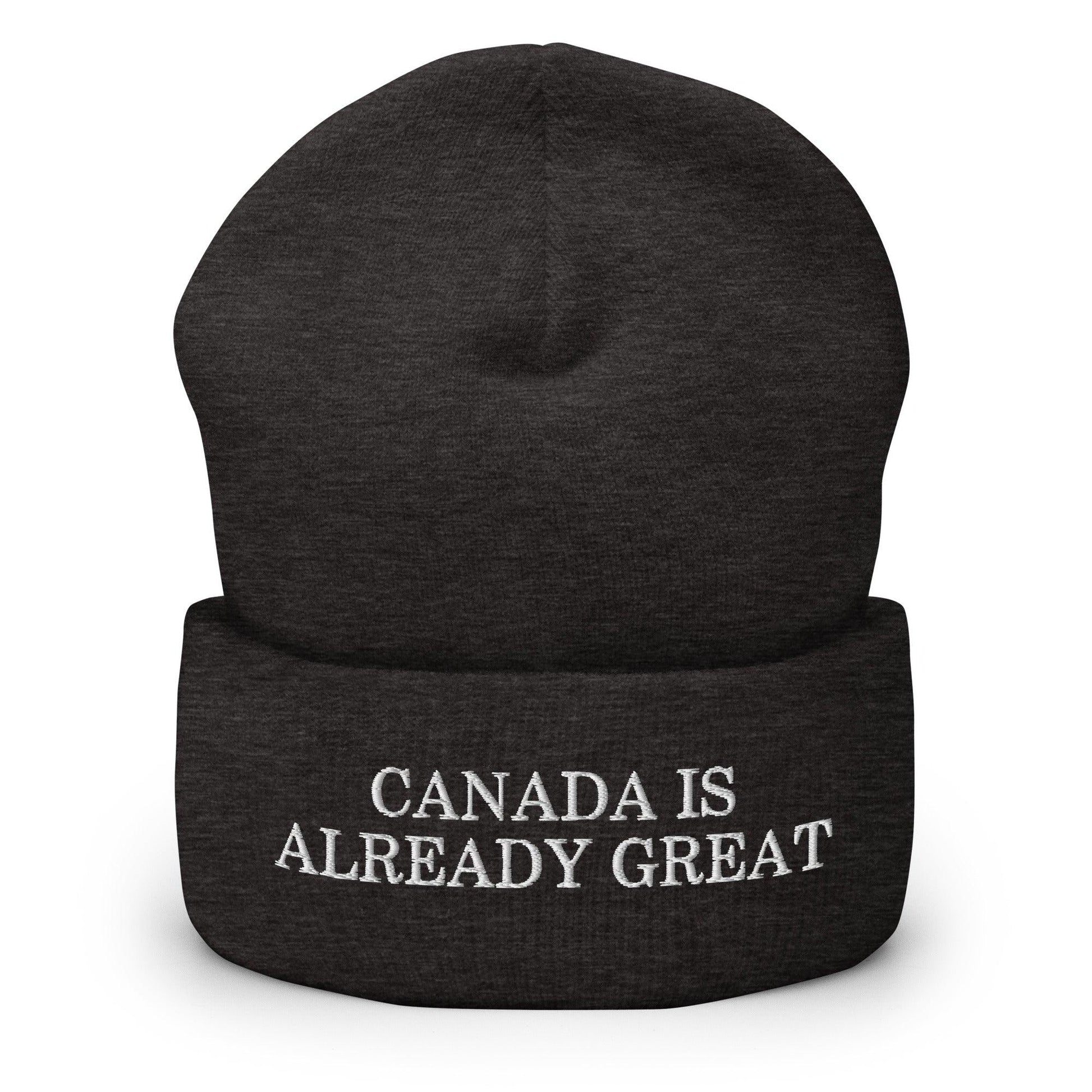 Canada is Already Great Embroidered Knit Cuffed Beanie - Dark Grey - Headwear
