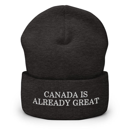 Canada is Already Great Embroidered Knit Cuffed Beanie - Dark Grey - Headwear