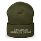 Canada is Already Great Embroidered Knit Cuffed Beanie - Olive - Headwear