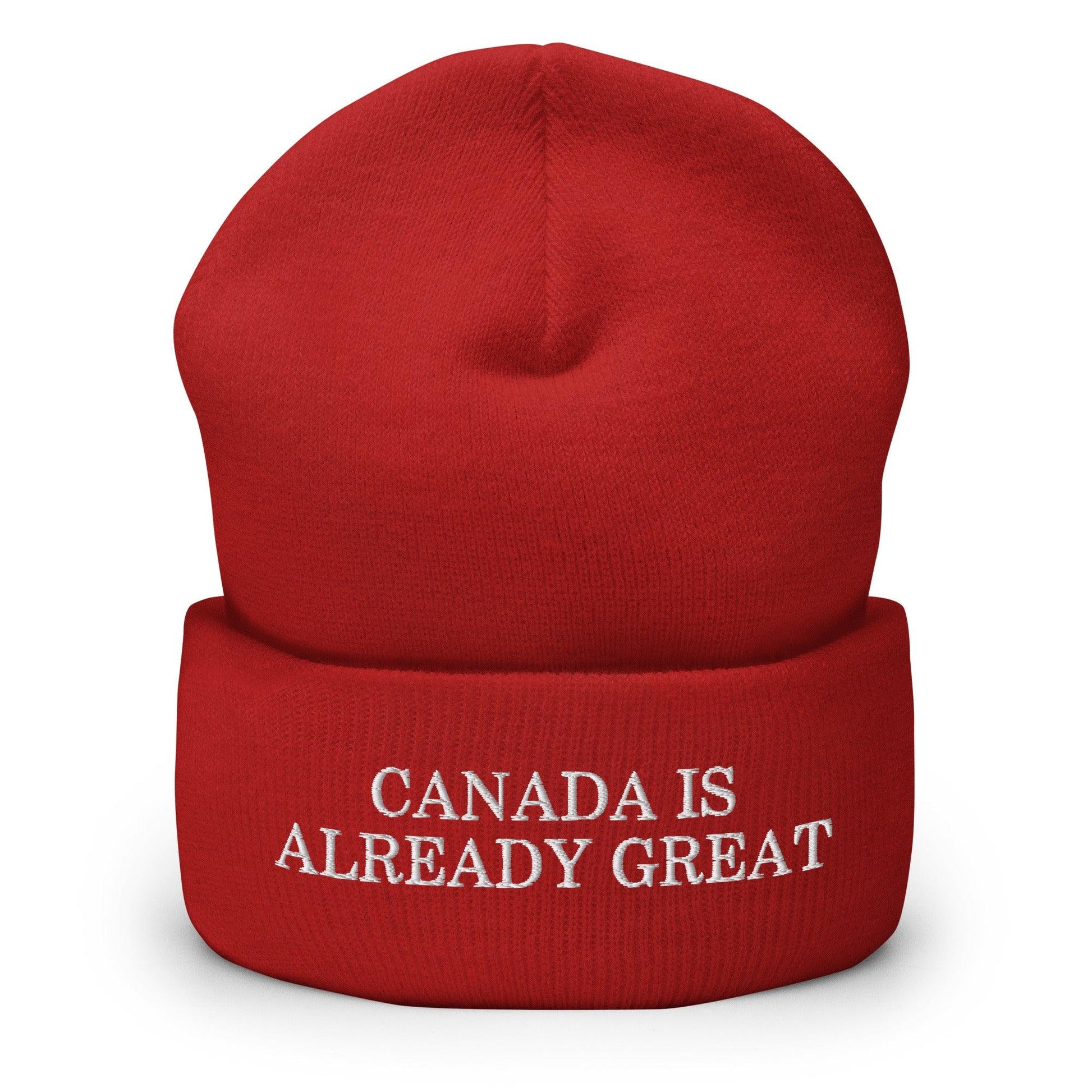 Canada is Already Great Embroidered Knit Cuffed Beanie - Red - Headwear