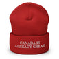 Canada is Already Great Embroidered Knit Cuffed Beanie - Red - Headwear
