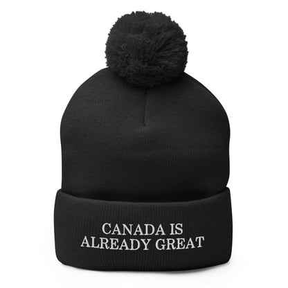 Canada is Already Great Embroidered Knit Pom Beanie - Black