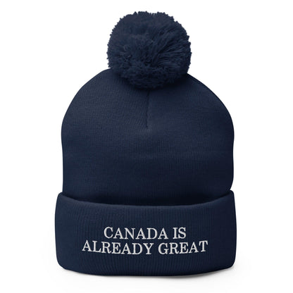 Canada is Already Great Embroidered Knit Pom Beanie - Navy