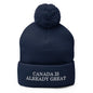 Canada is Already Great Embroidered Knit Pom Beanie - Navy