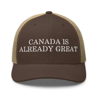 Canada is Already Great Embroidered Mesh Trucker Hat - Brown/ Khaki