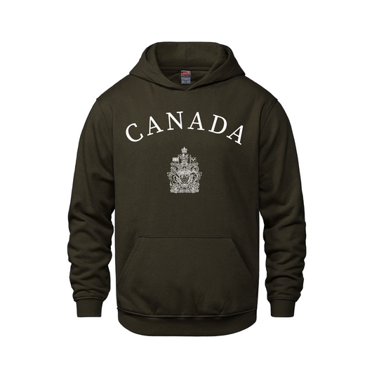Canada featuring Coat of Arms Pullover Hoodie - Brown / XS / Adults - Sweatshirts & Hoodies