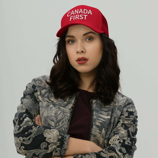 Canada First Five-Panel Retro Trucker Cap - Premium Embroidered Design - Hats