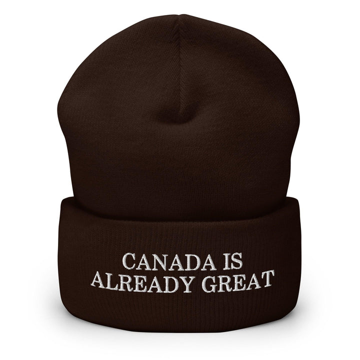 Canada is Already Great Embroidered Knit Cuffed Beanie - Brown - Headwear
