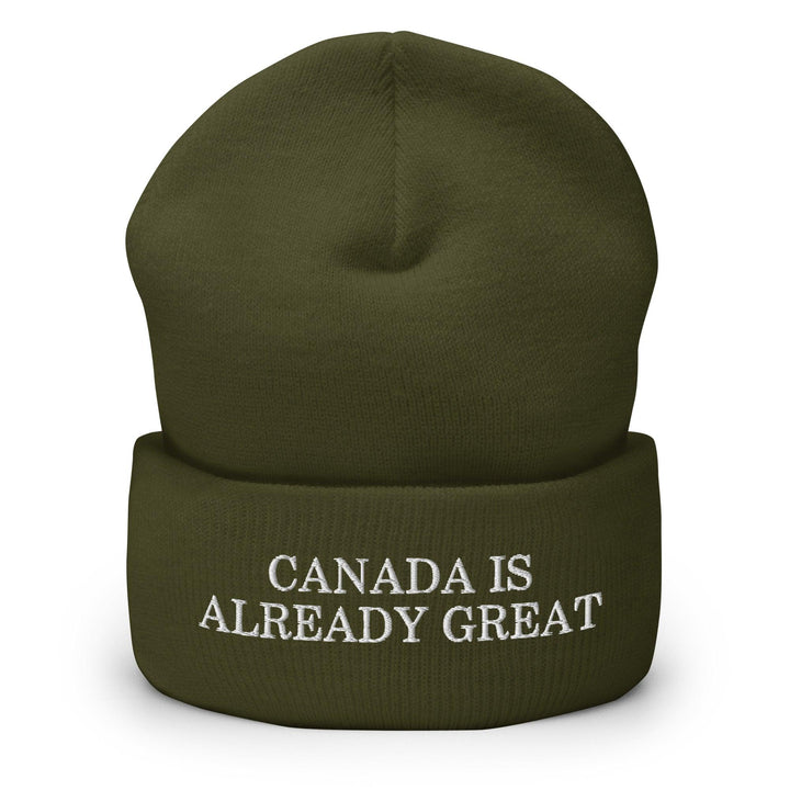 Canada is Already Great Embroidered Knit Cuffed Beanie - Olive - Headwear