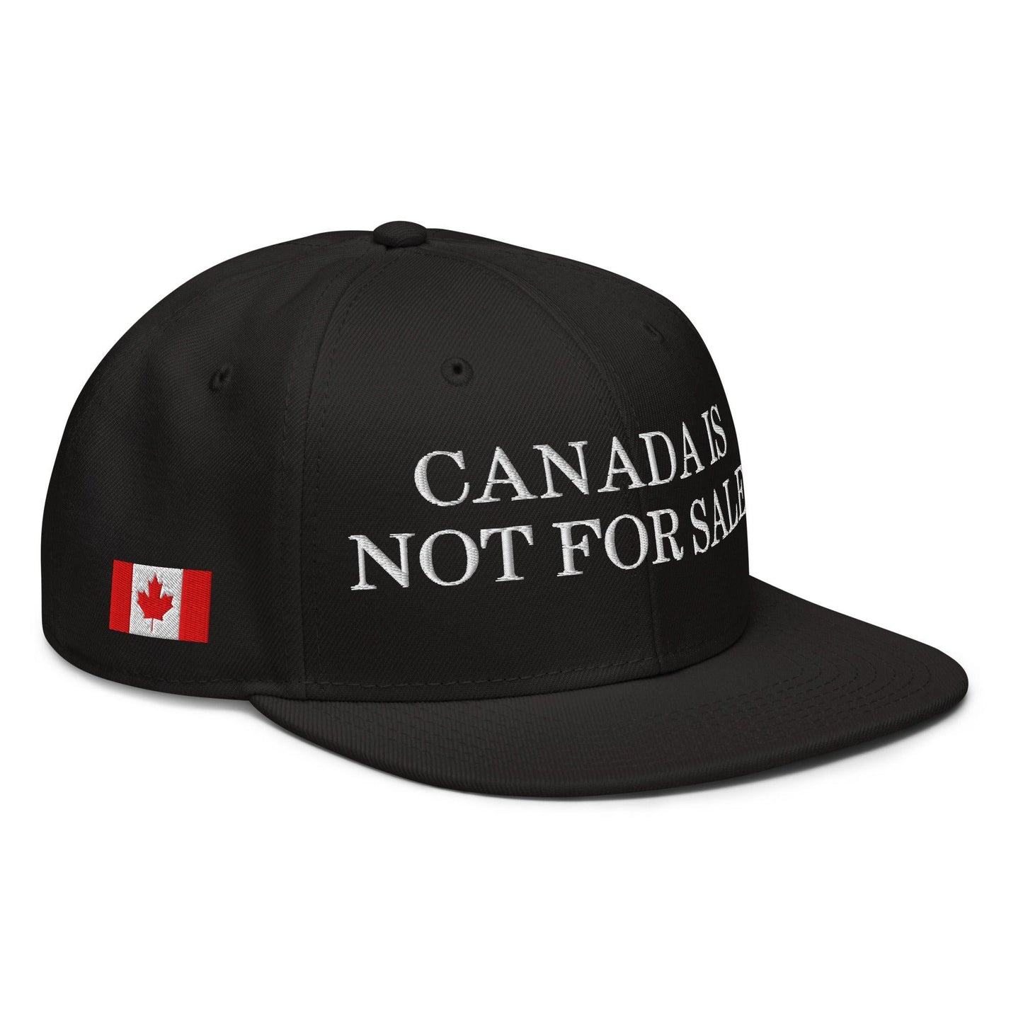 Canada is not for Sale 1867 Flag Embroidered Flat Brim Bill Snapback Hat - Black - Headwear