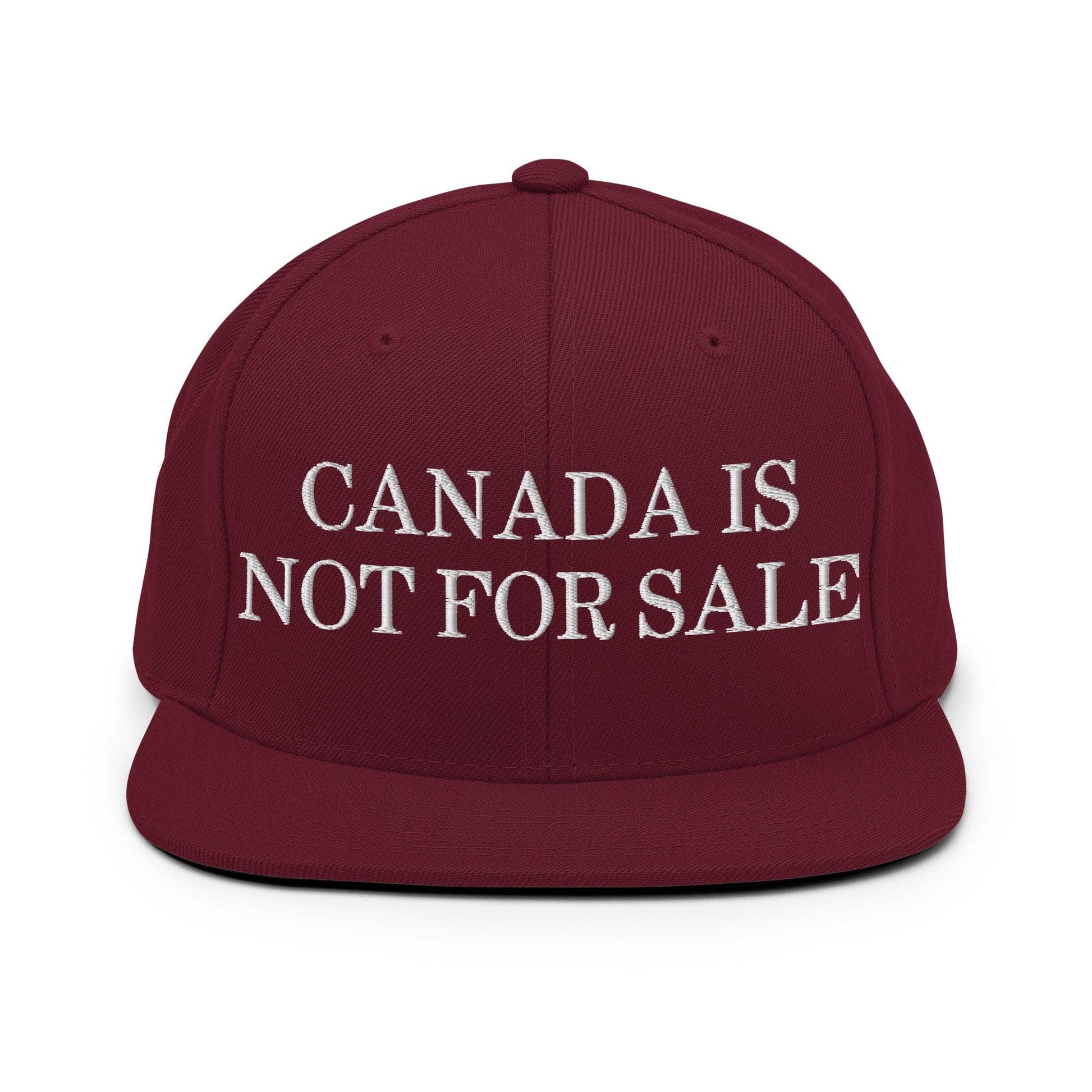 Canada is not for Sale Embroidered Flat Bill Brim Snapback Hat - Maroon - Headwear