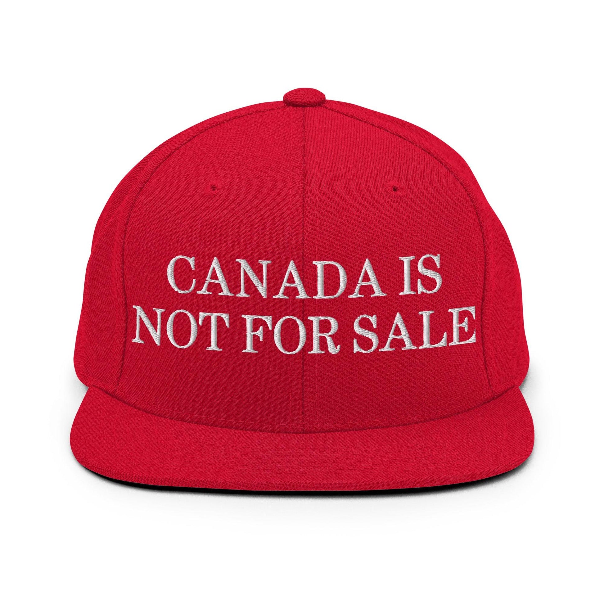 Canada is not for Sale Embroidered Flat Bill Brim Snapback Hat - Red - Headwear