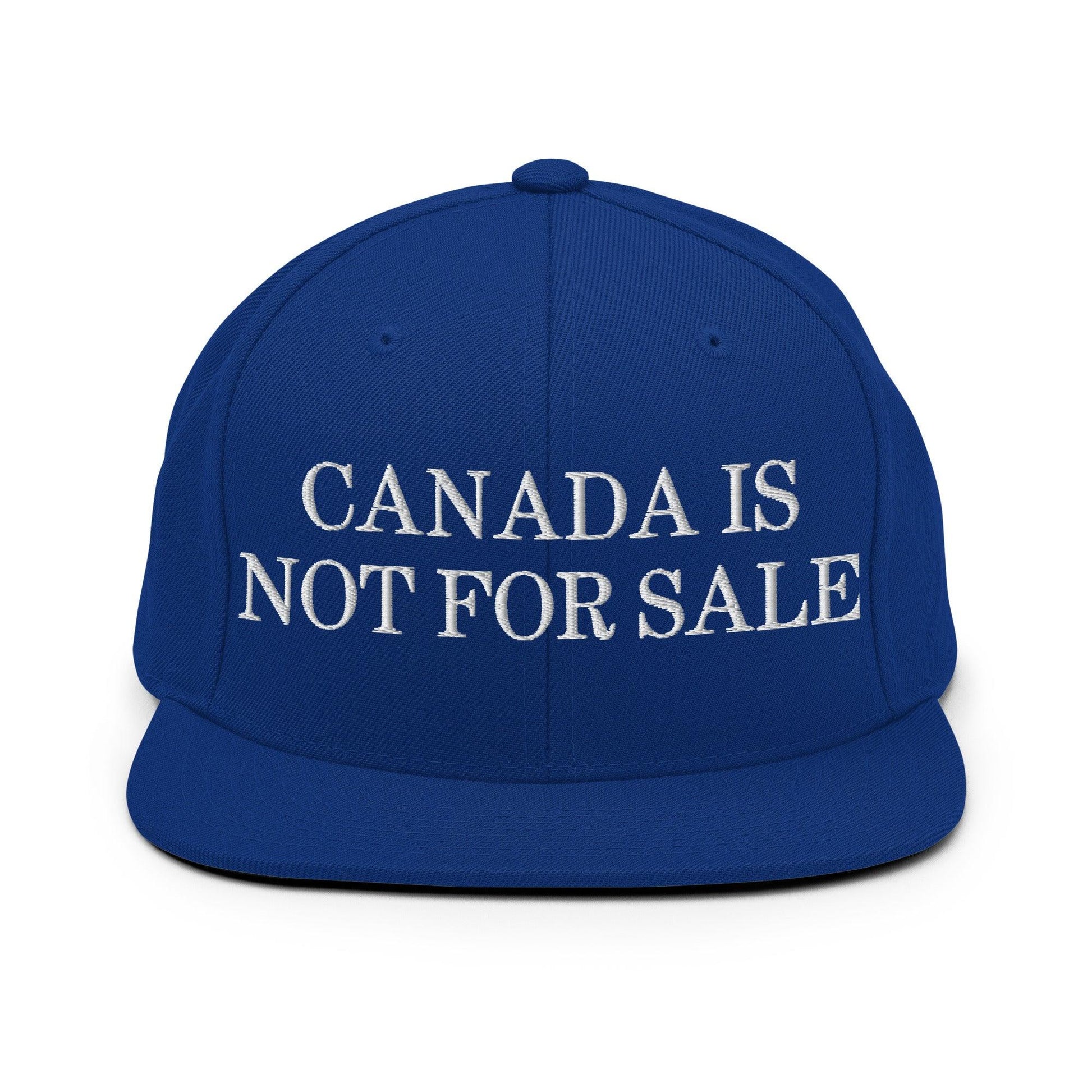 Canada is not for Sale Embroidered Flat Bill Brim Snapback Hat - Royal Blue - Headwear