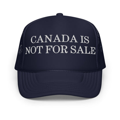 Navy blue embroidered foam trucker hat, ideal for custom apparel and sale hats