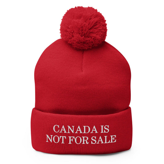 Canada is not for Sale Embroidered Knit Pom Beanie - Red - Headwear - Winter