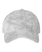 White tie-dye baseball cap featuring screen printing, ideal for custom apparel and dad hats