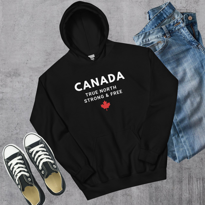 Canada True North Strong & Free 🇨🇦 Hoodie - Black / S - Sweatshirts & Hoodies