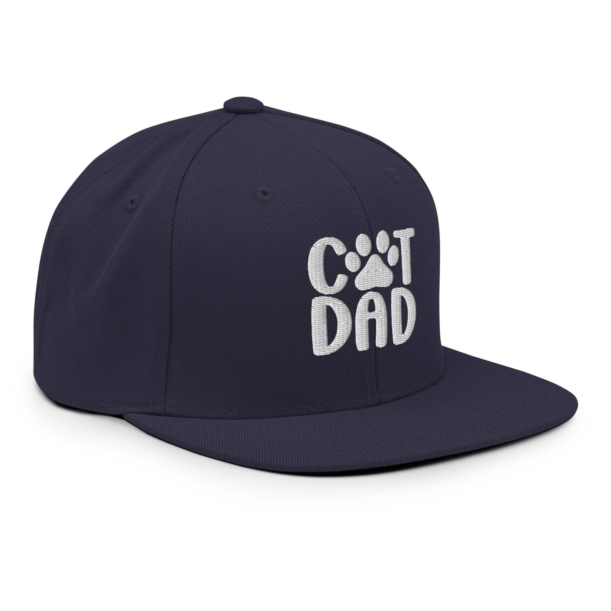Navy blue Cat Dad embroidered flat brim snapback hat for cat lovers and dads