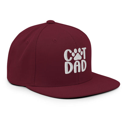 Maroon Cat Dad Embroidered Flat Bill Brim Snapback Hat for Cat Dads