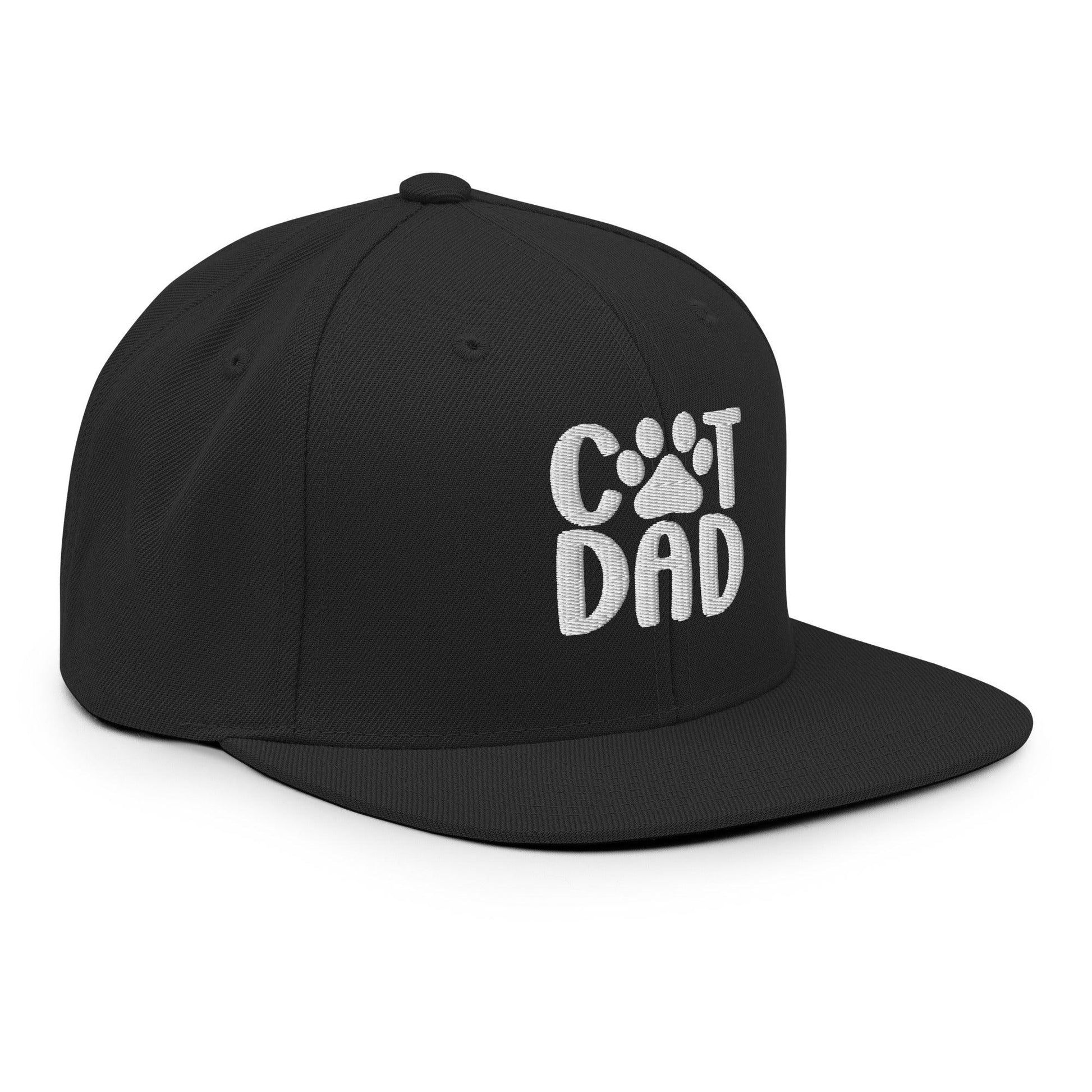 Black Cat Dad Embroidered Flat Bill Brim Snapback Hat for Cat Dads