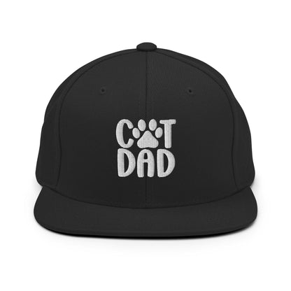 Black Cat Dad Embroidered Flat Bill Brim Snapback Hat for Cat Dads
