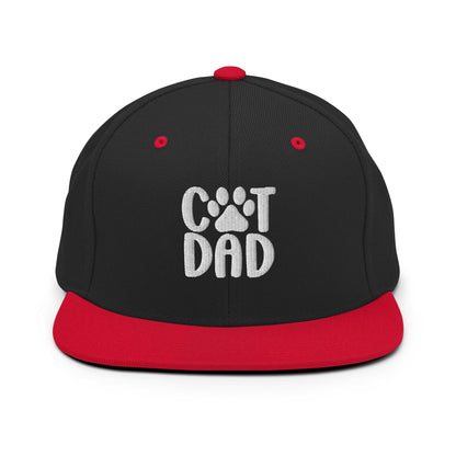 Black and red Cat Dad embroidered flat bill brim snapback hat for cat lovers